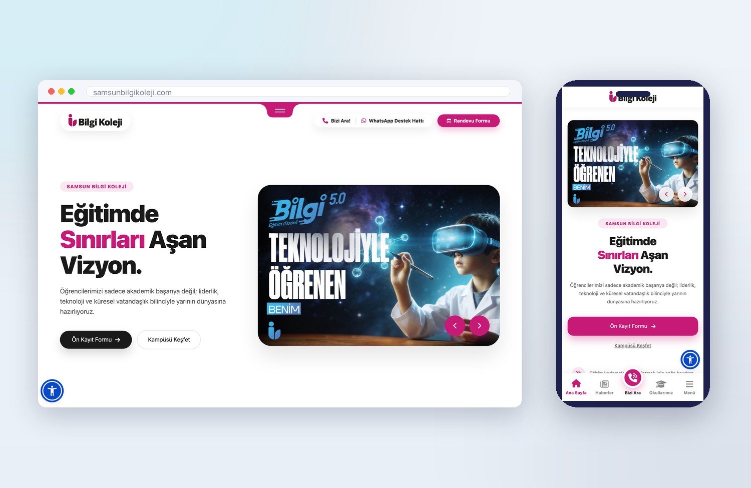Samsun Bilgi Koleji (Eğitim) için ogimedya tarafından yapılan web sitesi — masaüstü ve mobil görünüm