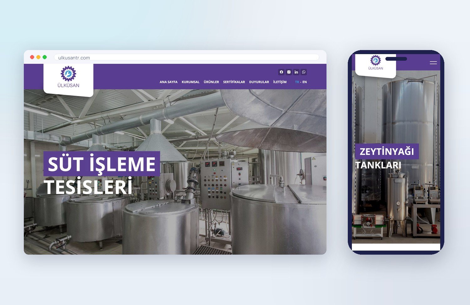 Ülküsan (Endüstriyel İmalat) için ogimedya tarafından yapılan web sitesi — masaüstü ve mobil görünüm